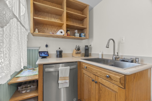 169 Peck Ave, West Haven, CT 06516 - kitchen with dishwasher, open shelves, light countertops, and brown cabinets