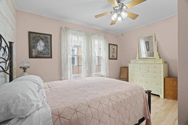 169 Peck Ave, West Haven, CT 06516 - bedroom with light wood-style flooring, ornamental molding, and a ceiling fan