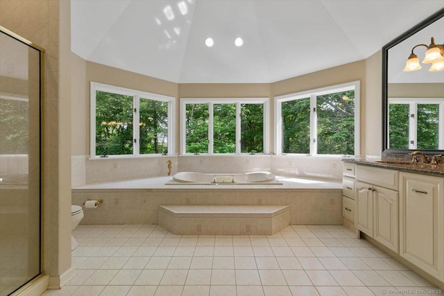 1 Mountaincrest Dr, Cheshire, CT 06410 - full bathroom featuring plenty of natural light, vanity, a bath, and high vaulted ceiling