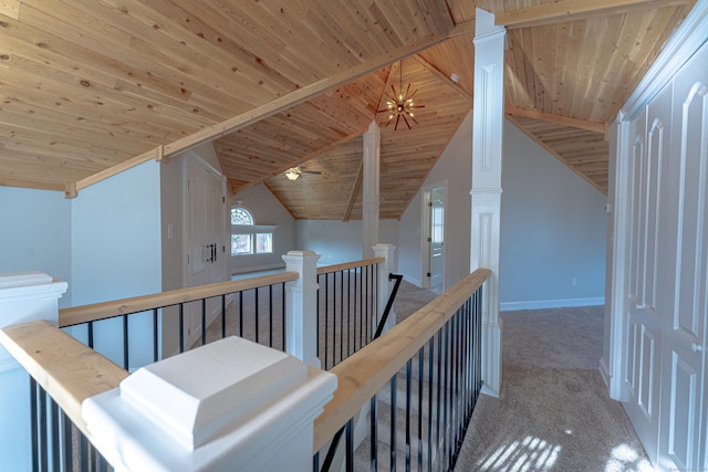 193 Woodland St, Bristol, CT 06010 - hall with carpet, wooden ceiling, and an upstairs landing