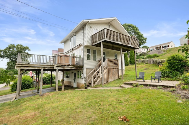 8 Griswold Dr, East Lyme, CT 06357 - rear view of house with a yard, a deck, a patio, stairs, and a balcony