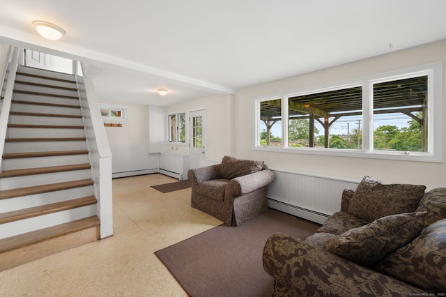8 Griswold Dr, East Lyme, CT 06357 - living room featuring a baseboard radiator and stairs