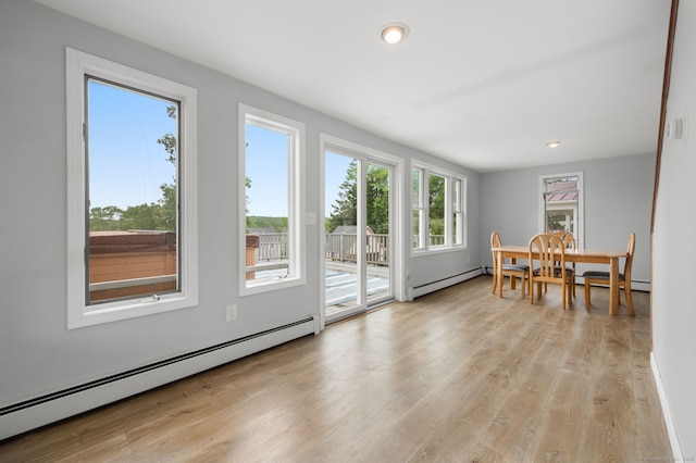 8 Griswold Dr, East Lyme, CT 06357 - dining area with a baseboard radiator, light wood finished floors, and recessed lighting