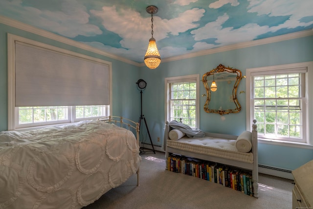 10 Brian Dr, Hebron, CT 06248 - bedroom featuring a baseboard radiator, carpet, and crown molding