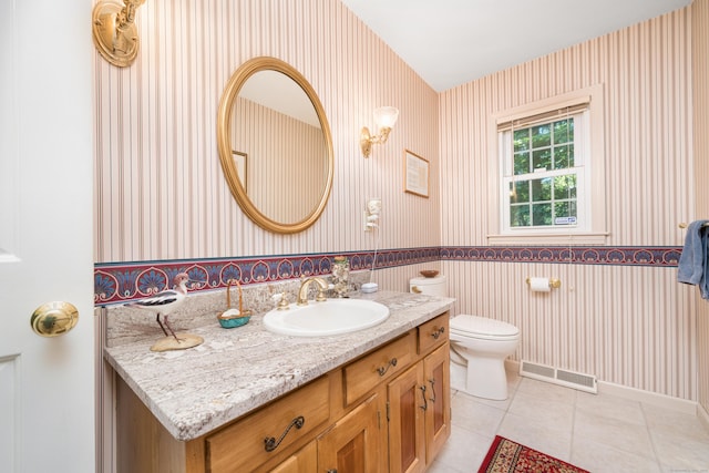 135 Harvest Woods Rd, Middlefield, CT 06481 - bathroom featuring wallpapered walls, vanity, and tile patterned flooring