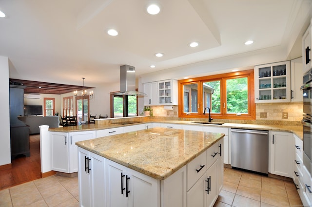 11 Brianwood Ln, Granby, CT 06035 - kitchen featuring dishwasher, island exhaust hood, a peninsula, black electric cooktop, and light tile patterned floors