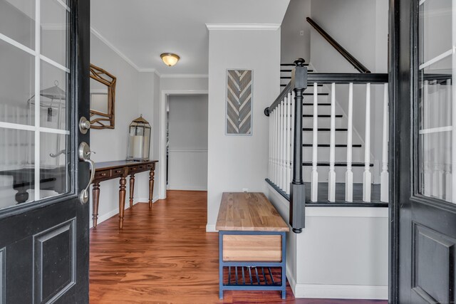 60 Ledgeview Ln, Guilford, CT 06437 - foyer entrance with stairway, crown molding, and wood finished floors