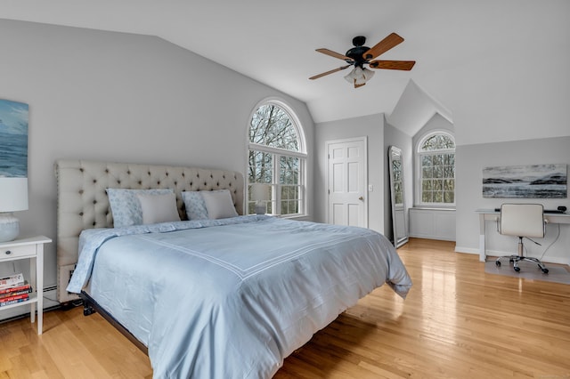60 Ledgeview Ln, Guilford, CT 06437 - bedroom with lofted ceiling, light wood finished floors, and ceiling fan