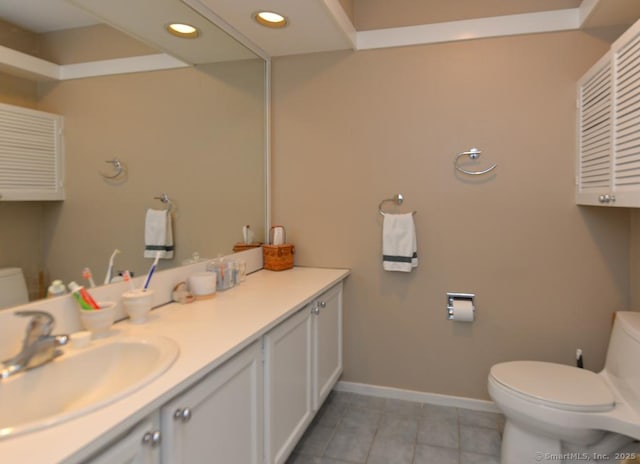 948 Heritage Vlg Unit A, Southbury, CT 06488 - bathroom with vanity, tile patterned floors, and recessed lighting