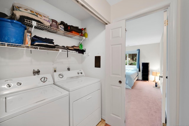 205 Windgate Cir Unit A, Monroe, CT 06468 - laundry room featuring washing machine and dryer and light colored carpet