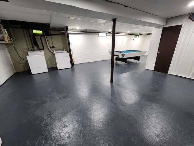 1014 N Worthy St, Windsor, CT 06095 - finished basement featuring washing machine and clothes dryer and billiards table