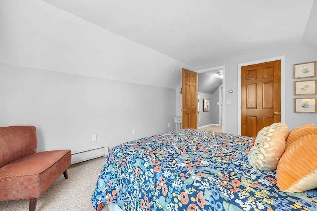 130 Irving St, Groton, CT 06355 - bedroom featuring a baseboard heating unit, lofted ceiling, and carpet