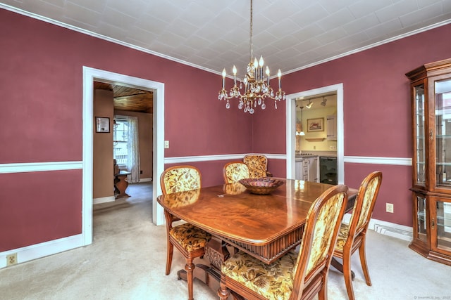 21 Oakwood Ave, Waterbury, CT 06708 - dining room featuring light colored carpet, a chandelier, and ornamental molding