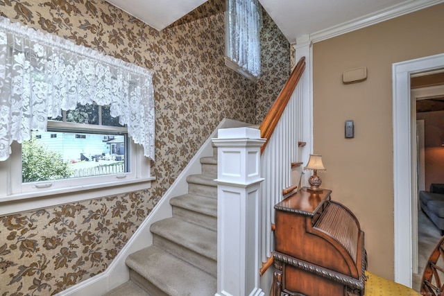 21 Oakwood Ave, Waterbury, CT 06708 - stairway with wallpapered walls