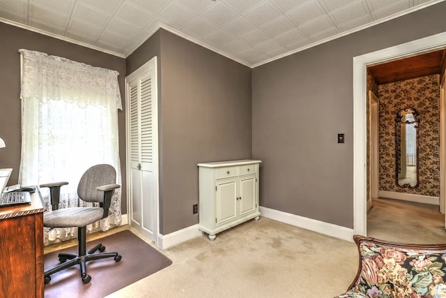 21 Oakwood Ave, Waterbury, CT 06708 - home office featuring light carpet and ornamental molding