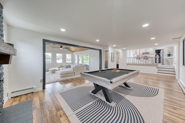 32 Patriot Ln, Newington, CT 06111 - playroom featuring a baseboard heating unit, billiards, light wood finished floors, recessed lighting, and a ceiling fan