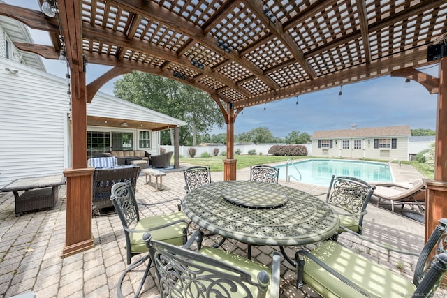 32 Patriot Ln, Newington, CT 06111 - view of patio featuring a pergola, an outdoor structure, an outdoor living space, a water view, and an exterior structure