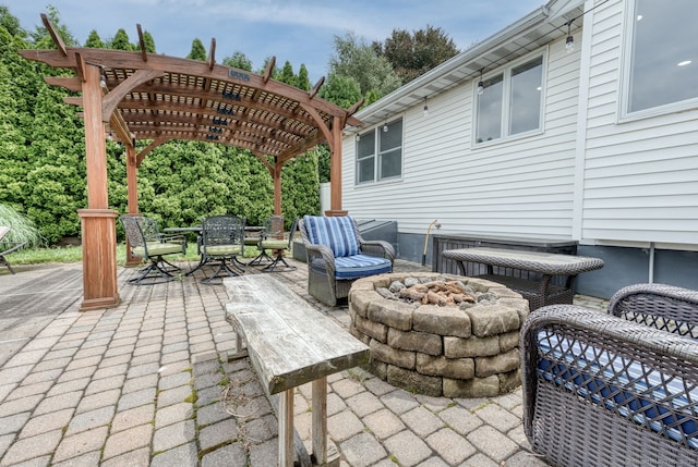 32 Patriot Ln, Newington, CT 06111 - view of patio with a fire pit, a pergola, and outdoor dining space