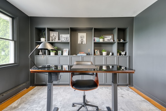 32 Patriot Ln, Newington, CT 06111 - office space featuring wood finished floors, a baseboard radiator, and built in shelves