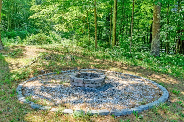 1668 N Rd, Killingly, CT 06241 - view of yard with an outdoor fire pit and a wooded view