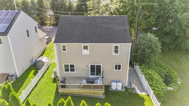 11 Regan Cir, Shelton, CT 06484 - back of property with an outdoor living space, a fenced backyard, and a deck