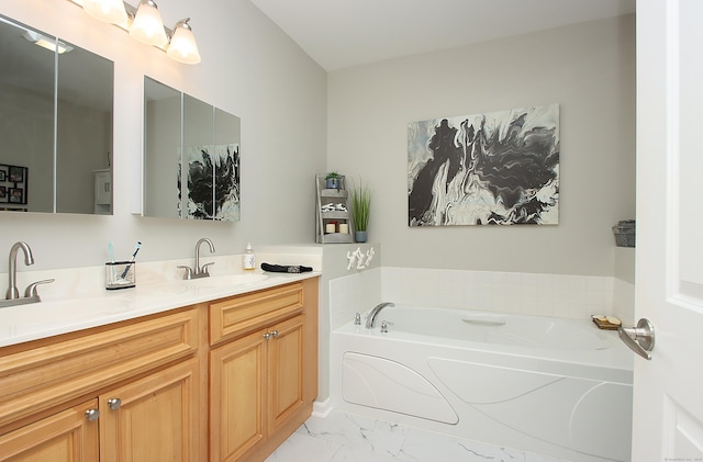 36 Todd St Unit 606, Hamden, CT 06518 - full bathroom with marble look tiles, double vanity, and a garden tub