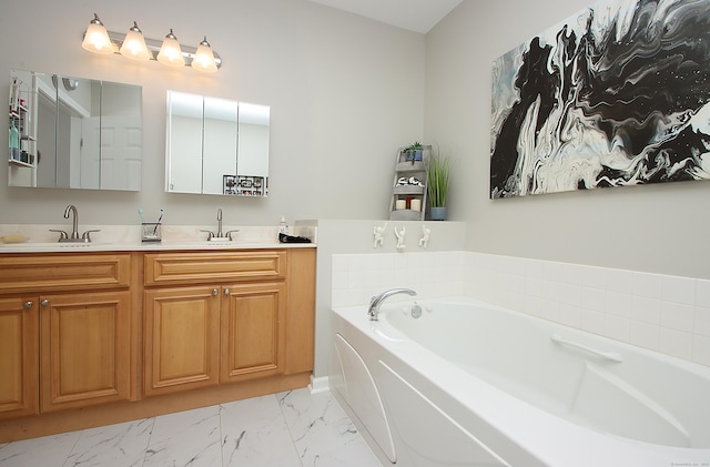 36 Todd St Unit 606, Hamden, CT 06518 - bathroom featuring marble look tiles, double vanity, and a garden tub