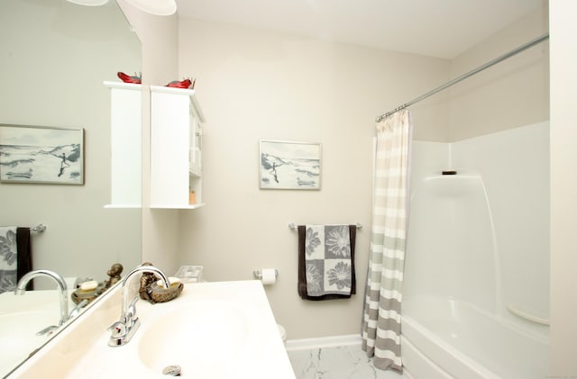 36 Todd St Unit 606, Hamden, CT 06518 - bathroom with vanity, marble finish floors, and shower / tub combo with curtain