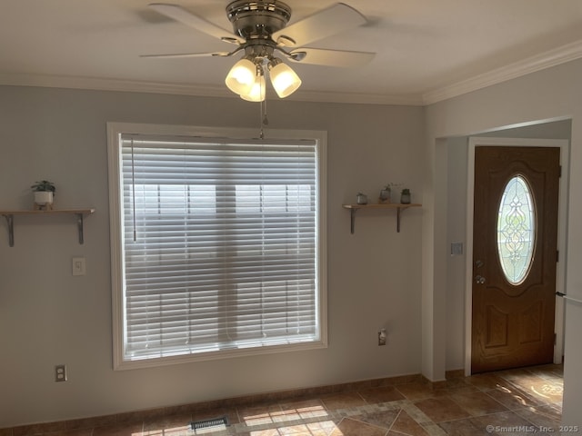 63 Lucy Cir, Wallingford, CT 06492 - foyer entrance featuring a ceiling fan and ornamental molding
