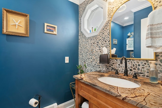 136 Knorr Rd, Monroe, CT 06468 - bathroom with ornamental molding, vanity, and tasteful backsplash