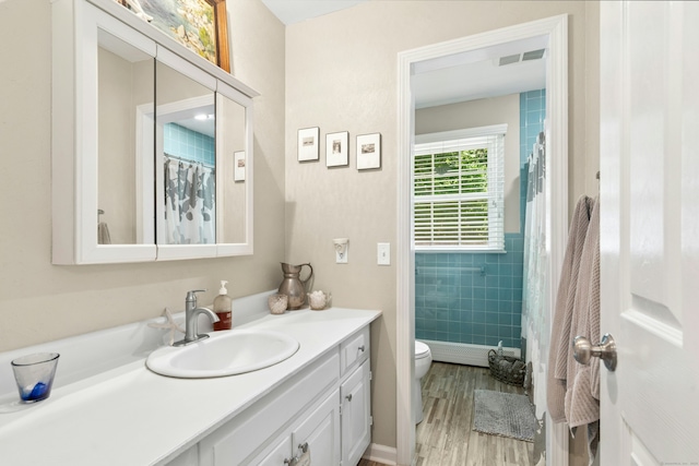 136 Knorr Rd, Monroe, CT 06468 - bathroom with vanity, wood finished floors, and curtained shower