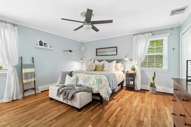 136 Knorr Rd, Monroe, CT 06468 - bedroom featuring ornamental molding, light wood-style floors, baseboard heating, and a ceiling fan