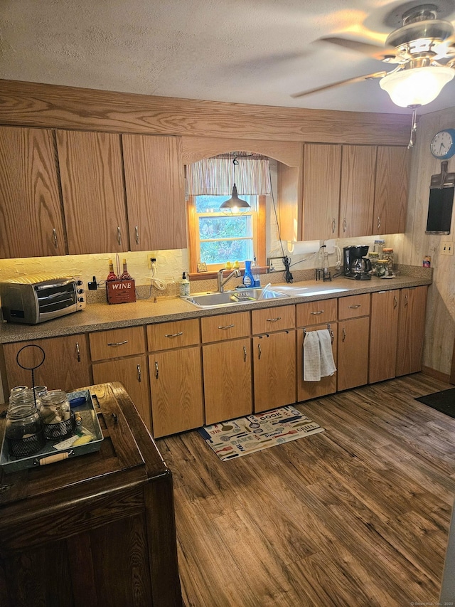 15 Ledge Rd, Lebanon, CT 06249 - kitchen with dark wood-style floors, a ceiling fan, and a textured ceiling