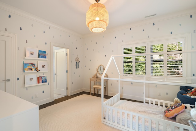 74 Brookside Rd, Darien, CT 06820 - bedroom with ornamental molding and a chandelier