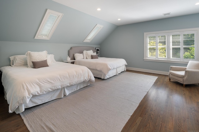74 Brookside Rd, Darien, CT 06820 - bedroom with a skylight, dark wood-type flooring, recessed lighting, and vaulted ceiling