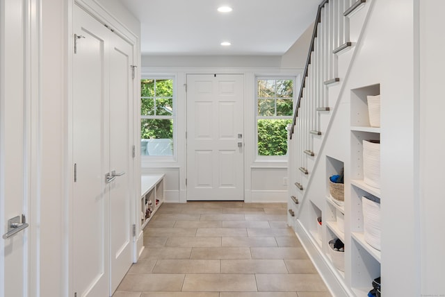 74 Brookside Rd, Darien, CT 06820 - entryway with plenty of natural light, stairway, and recessed lighting