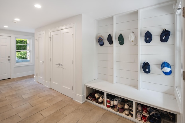 74 Brookside Rd, Darien, CT 06820 - mudroom featuring recessed lighting and baseboards
