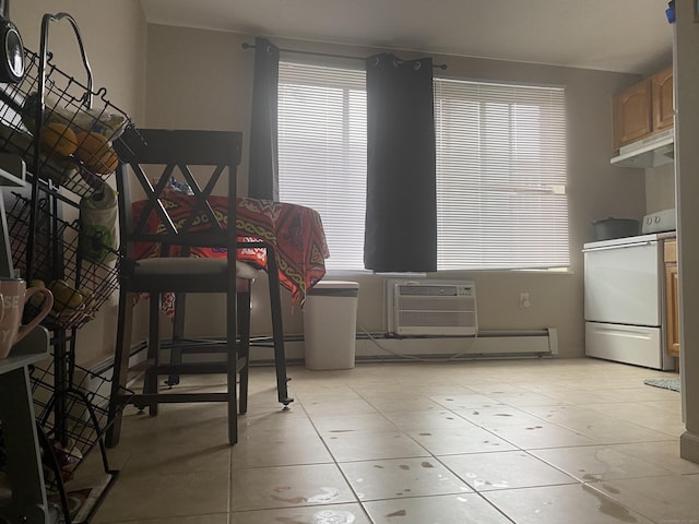 755 Wethersfield Ave Apt A5, Hartford, CT 06114 - dining area with plenty of natural light, light tile patterned floors, a baseboard heating unit, and an AC wall unit