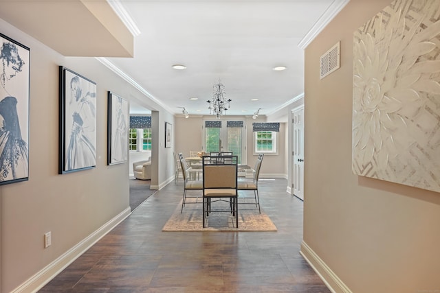 40 Hawley Rd, Danbury, CT 06811 - dining space featuring ornamental molding, a chandelier, recessed lighting, and dark wood-style floors