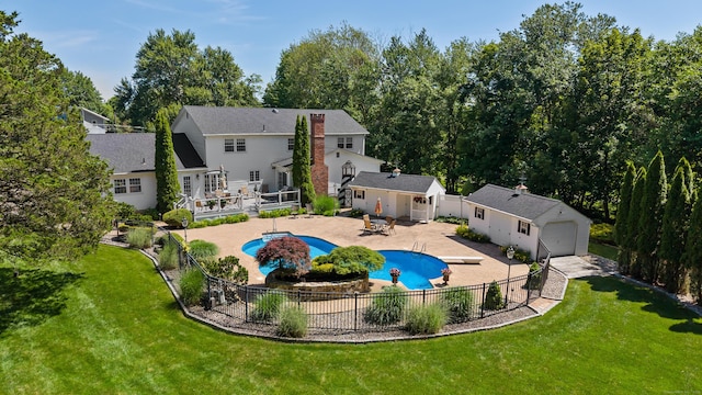 40 Hawley Rd, Danbury, CT 06811 - rear view of property with an outdoor structure, a patio area, and a detached garage