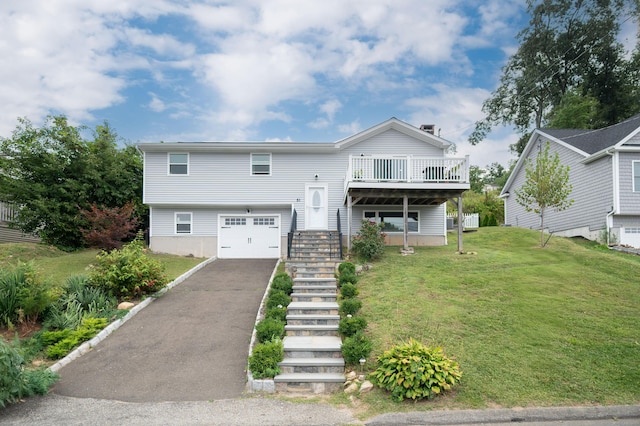 51 Mountain View Dr, Brookfield, CT 06804 - split foyer home with an attached garage, a front yard, stairway, asphalt driveway, and a deck