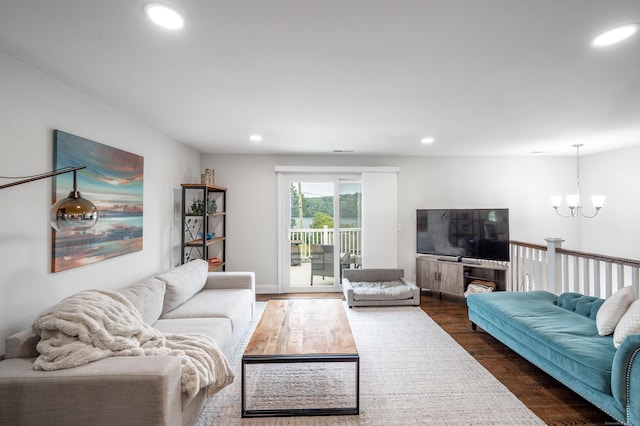 51 Mountain View Dr, Brookfield, CT 06804 - living area with recessed lighting, dark wood-type flooring, and a chandelier