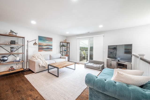 51 Mountain View Dr, Brookfield, CT 06804 - living room featuring dark wood-style floors and recessed lighting