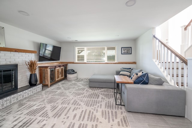 51 Mountain View Dr, Brookfield, CT 06804 - living room featuring a fireplace and stairs