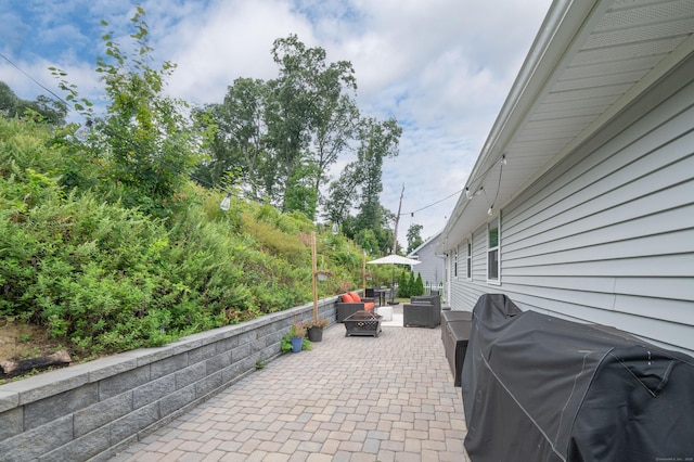 51 Mountain View Dr, Brookfield, CT 06804 - view of patio with an outdoor living space with a fire pit and area for grilling