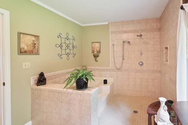 115 Center Rd, Woodstock, CT 06281 - bathroom featuring a bath, tiled shower, and crown molding
