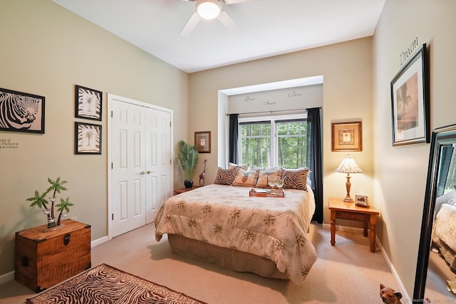115 Center Rd, Woodstock, CT 06281 - bedroom with light colored carpet, a closet, and ceiling fan