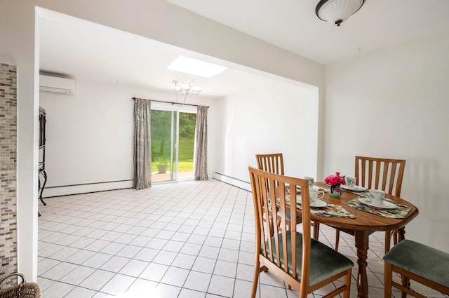 25 Old Middle Rd, Brookfield, CT 06804 - dining space with a wall unit AC, a baseboard radiator, light tile patterned flooring, and a chandelier