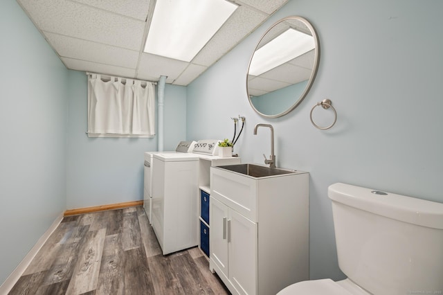 2 Hillyer Dr, Enfield, CT 06082 - laundry area with washing machine and clothes dryer and dark wood-type flooring