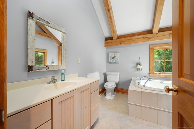 18 Sandpiper Ln, East Lyme, CT 06333 - bathroom featuring plenty of natural light, vanity, a garden tub, and tile patterned flooring